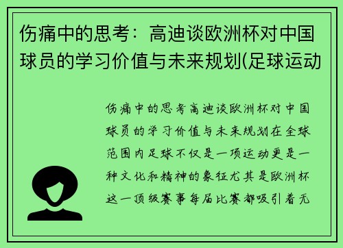 伤痛中的思考：高迪谈欧洲杯对中国球员的学习价值与未来规划(足球运动员 高迪)