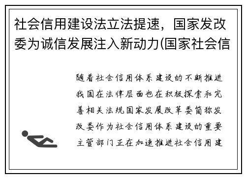 社会信用建设法立法提速，国家发改委为诚信发展注入新动力(国家社会信用体系建设规划纲要由哪里发布)